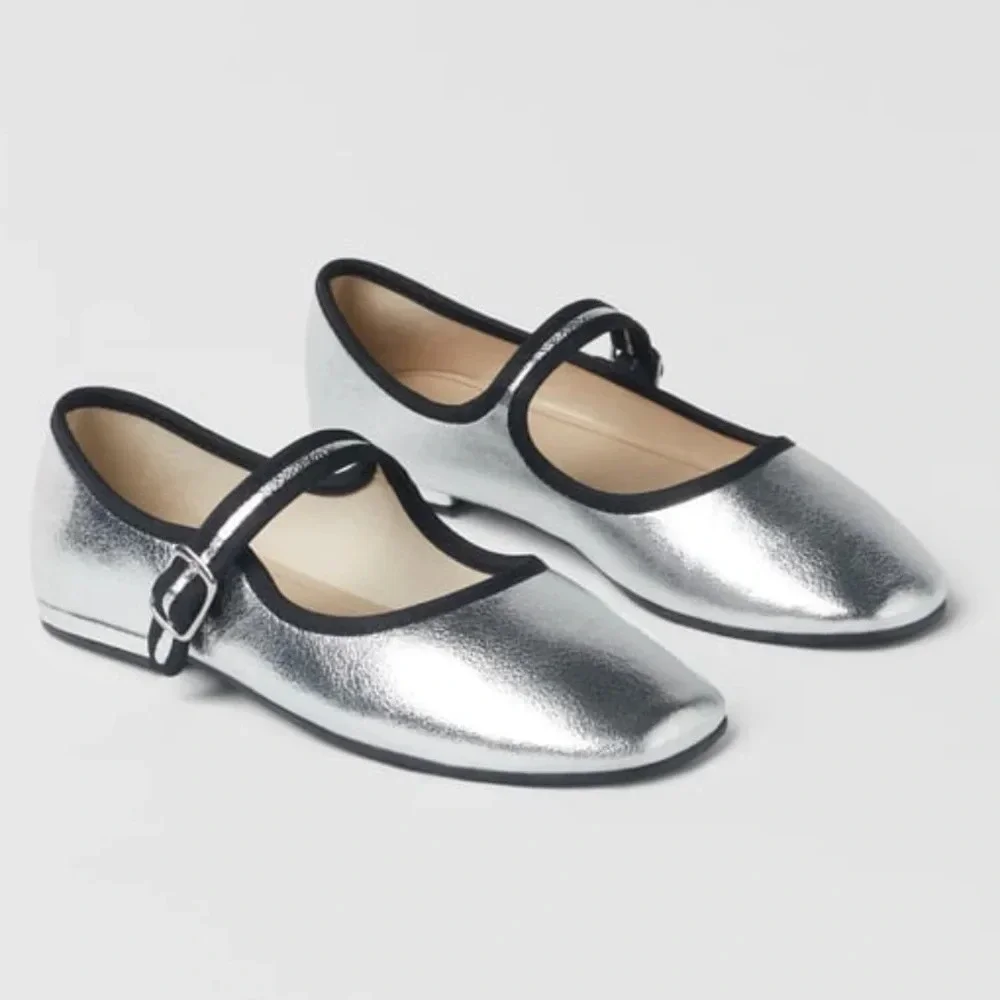 ZARA Silver and Black Trim Mary Janes - Picture 3 of 8